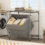 3-Section Laundry Sorter with Foldable Ironing Board and Lockable Wheels