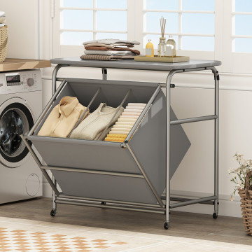 3-Section Laundry Sorter with Foldable Ironing Board and Lockable Wheels