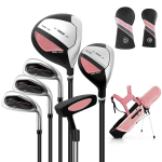 6-teiliges Kinder Golfschläger Set mit Golftasche & Regenhaube für Kinder von 11-13 Jahren Rosa