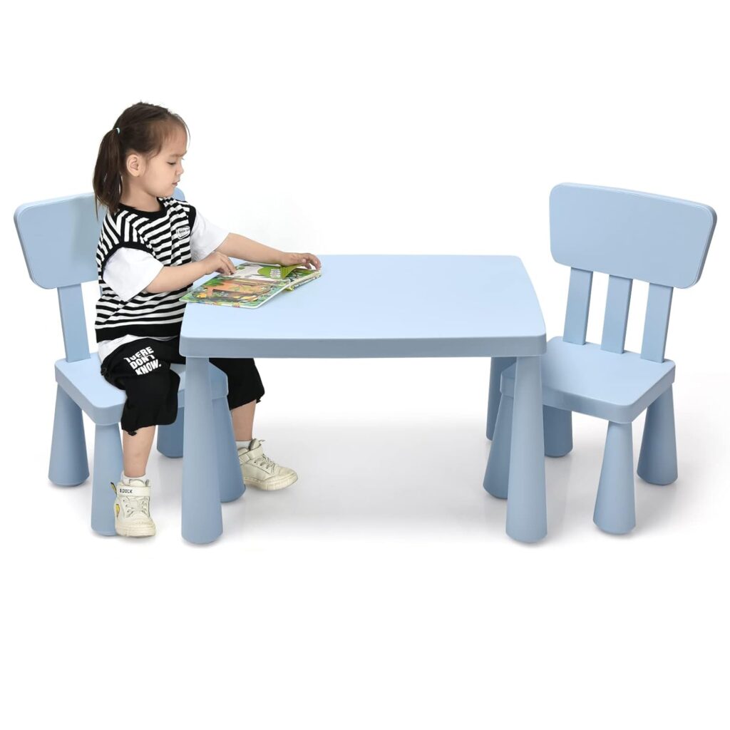 COSTWAY 3-Piece Kids Table and Chairs Set, Lightweight Plastic Children Activity Center for Reading, Writing, Painting, Snack Time, Kids Furniture Art Study Desk & Chairs Set...