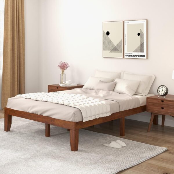 COSTWAY Full Size Wood Platform Bed Frame, 14 Inches Solid Rubber Wood Bed Mattress Foundation with Sturdy Slats Support, Easy Assembly Bed Frame for Home Hotel, No Box Spring...