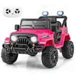 Costzon 12V Kids Ride on Truck Car, Electric Vehicle w/Remote Control, Threaded Wheels, 3 Speeds, LED Lights, Music, Horn & Wireless Connection, Battery Powered Ride on Toy for...