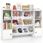 Costzon 56" Toy Storage Organizer w/ 8 Removable Bins, Kids Bookshelf and Toy Storage w/ 2 Cabinets, 4-Tier Toddler Book Shelf for Classroom, Living Room, Kids Room, Playroom