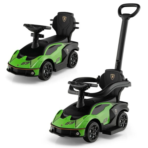 Costzon Push Cars for Toddlers, 3 in 1 Licensed Lamborghini Stroller Sliding Walking Car w/Handle, Armrest Guardrail, Underneath Storage, Horn, Foot-to-Floor Ride On Toy for...