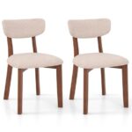 Dining Chairs Set of 2 Upholstered Mid-Back Chairs, light brown