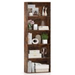 Giantex 5-Tier Bookshelf, Freestanding Bookcase with 5 Open Shelf, Modern Display Shelf, Storage Organizer for Living Room Bedroom Home Office, Rustic Brown