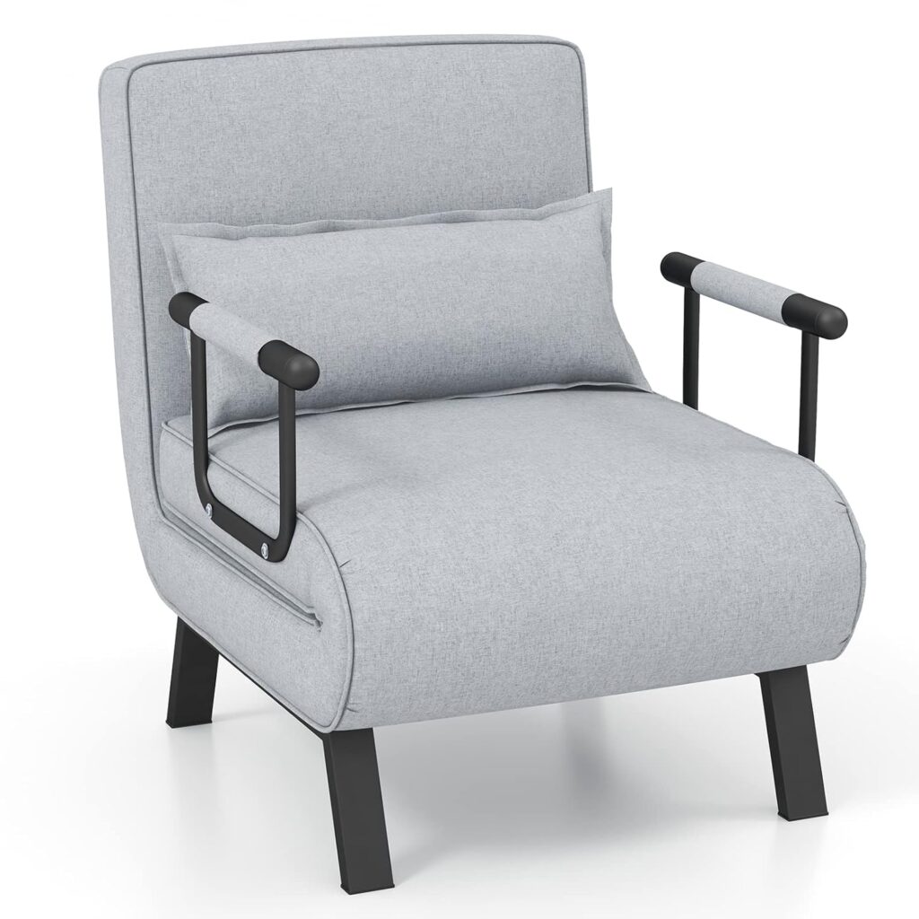 Giantex Convertible Sofa Bed, 4-in-1 Sleeper Chair with Pillow, Modern Recliner Guest Bed with 6 Positions Adjustable Backrest, Metal Legs, Linen Fabric Armchairs for Nursery...
