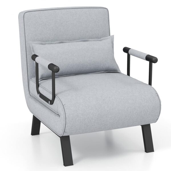 Giantex Convertible Sofa Bed, 4-in-1 Sleeper Chair with Pillow, Modern Recliner Guest Bed with 6 Positions Adjustable Backrest, Metal Legs, Linen Fabric Armchairs for Nursery...