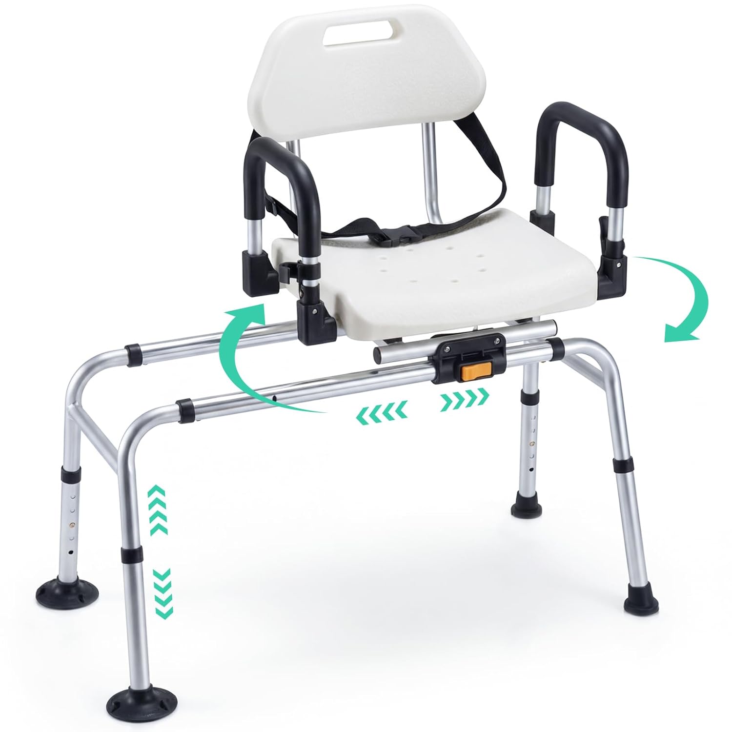 Giantex Sliding Shower Chair with Swivel Seat, Adjustable Height Tub Transfer Bench with Flip-Up Padded Armrests, Safety Belt, Wide Water-Draining Seat & Non-Slip Suction Feet...