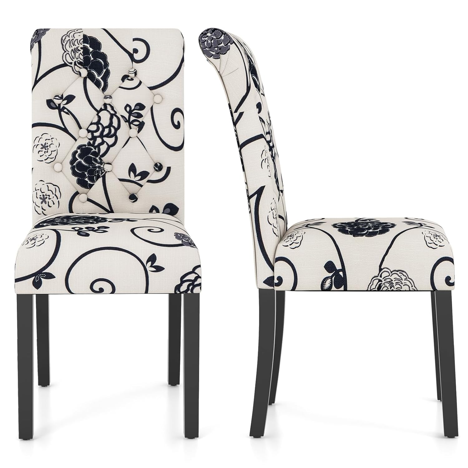 Giantex Upholstered Dining Chairs Set of 2, Tufted Fabric Kitchen Chairs w/Padded Seat & Rubber Wood Legs, Farmhouse Accent Chairs w/Patterns, Armless Dining Room Chairs for...
