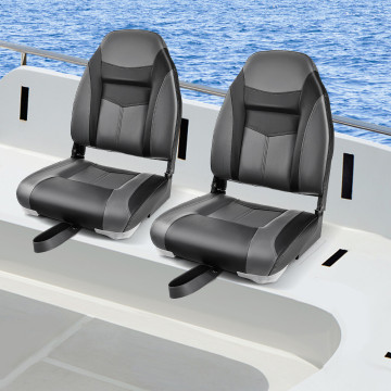 High Back Folding Boat Seat with Black Grey Sponge Cushion and Flexible Hinges