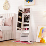 Kids Jewelry Cabinet with Full-Length Mirror for Kids Bedroom and Playroom
