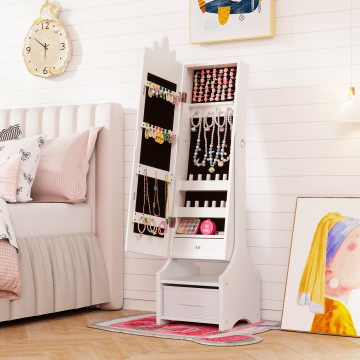 Kids Jewelry Cabinet with Full-Length Mirror for Kids Bedroom and Playroom