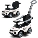 OLAKIDS 4 in 1 Ride on Push Car, Toddlers Stroller Sliding Walking Toy with Horn, Music, Lights, Removable Guardrails Handle, Underneath Storage, Foot-to-Floor Walker for Boys...