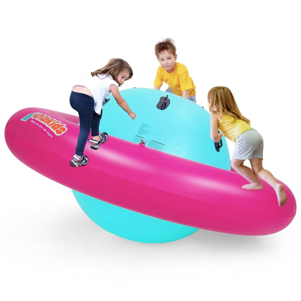 OLAKIDS 8FT Inflatable Dome Rocker Bouncer, Outdoor Kids Roll and Play Seesaw Rocker with 6 Secure Handles, Toddlers Climbing Game Toy Backyard Play Center Equipment
