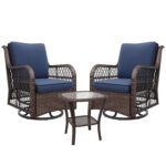 Outdoor Swivel Rocker Patio Chairs Set of 3, Wicker Rattan Patio Furniture with Side Table and Thick Cushions for Backyard, Porch, Balcony