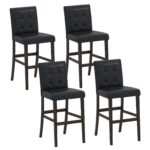 Set of 4 PVC Dining Leather Bar Stools with Solid Wood Legs-24 icnh